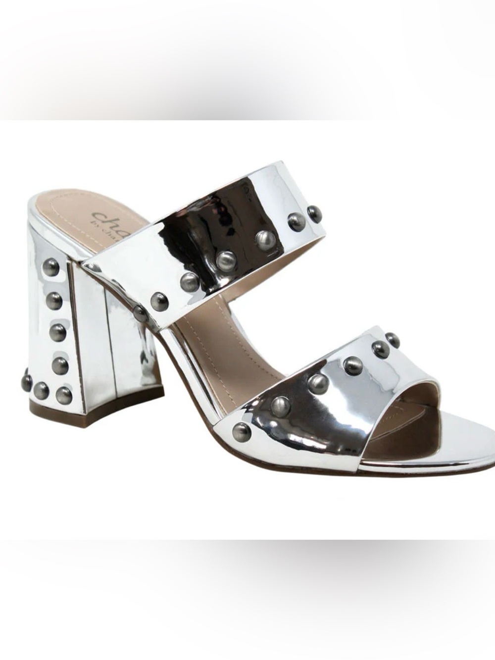 Charles By Charles David Silver Studded Block Heel Mules - NWOT